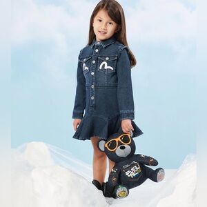 EVISU FORTUNE CAT PRINT DENIM DRESS